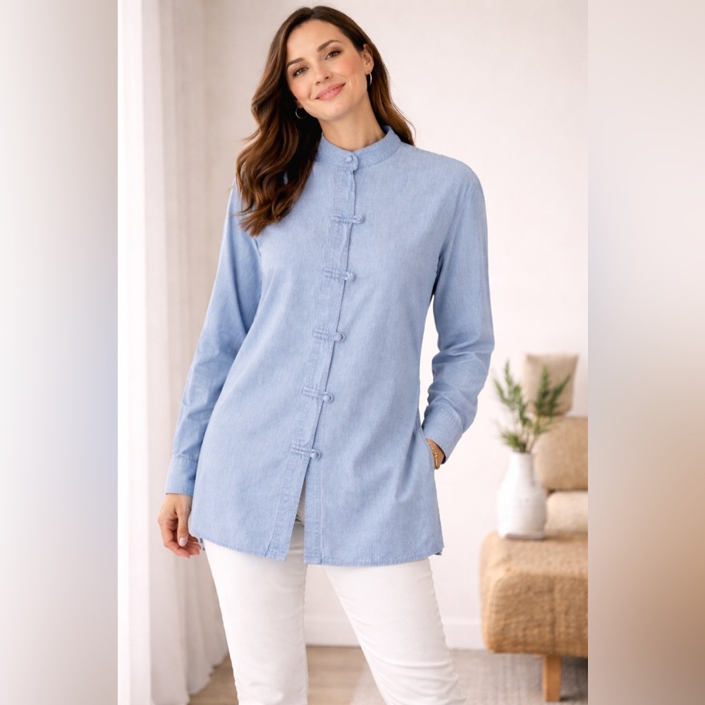 J Jill Denim Knot Button Down Shirt women’s size small